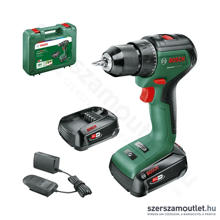 BOSCH Universal Drill 18V-60 Akkus fúró-csavarbehajtó szénkefementes (2x18V/2.0Ah) (06039D7002)