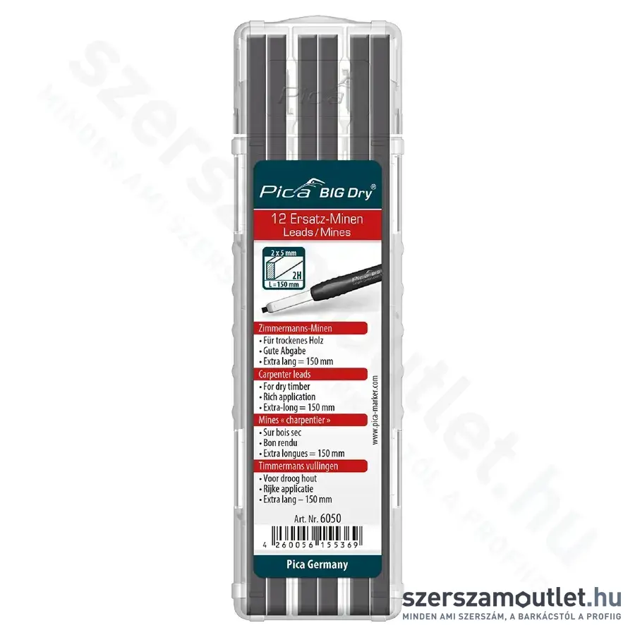 PICA BIG DRY Ács jelölőmarker betét 2H grafit 2x5x150mm 12db (Fekete) (6050)