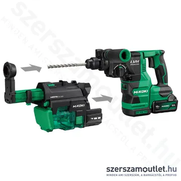 HIKOKI DH1826DC-WUZ Akkus fúrókalapács cseretokmánnyal, porelszívóval HITBOXBAN (2x5,0Ah/18V)