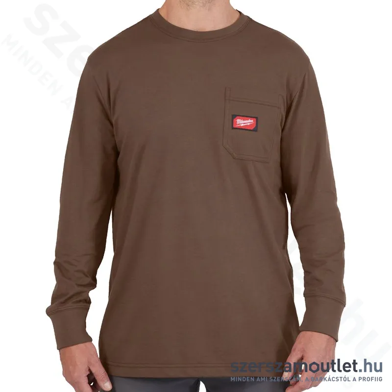 MILWAUKEE WT LS BR XXL Hosszú ujjú zsebes póló BARNA (XXL) (4932493062)