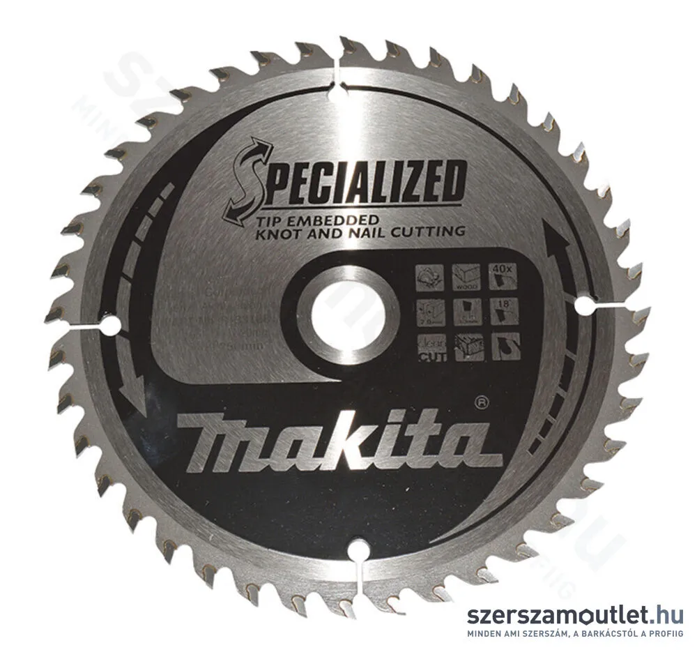 MAKITA SPECIALIZED Körfűrésztárcsa merülő fűrészhez SZÖG, CSOMÓSFA 165x20 Z40 (B-33168)