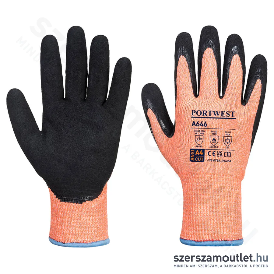 PORTWEST A646 Vis-Tex Winter HR Cut Nitril kesztyű (Narancs/Fekete) (A646O8R)