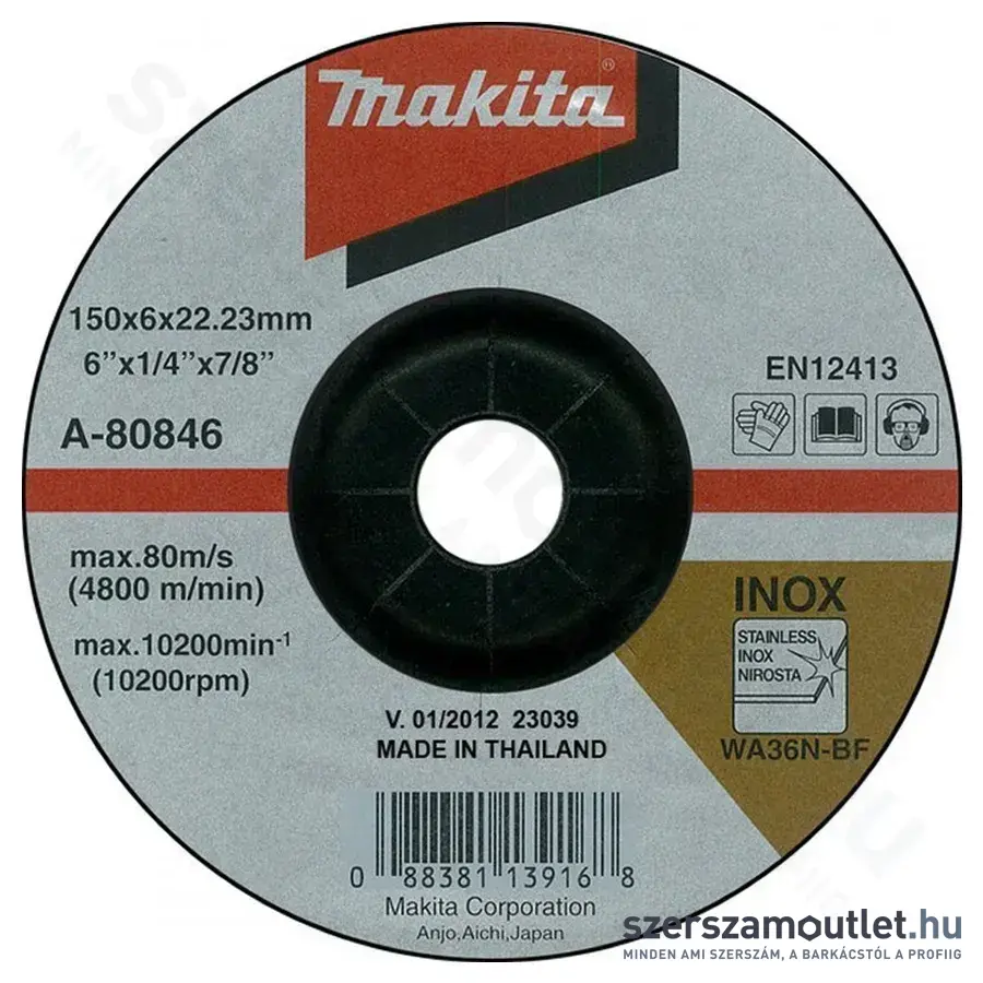 MAKITA Csiszolótárcsa inoxhoz 150x6x22mm (A-80846)