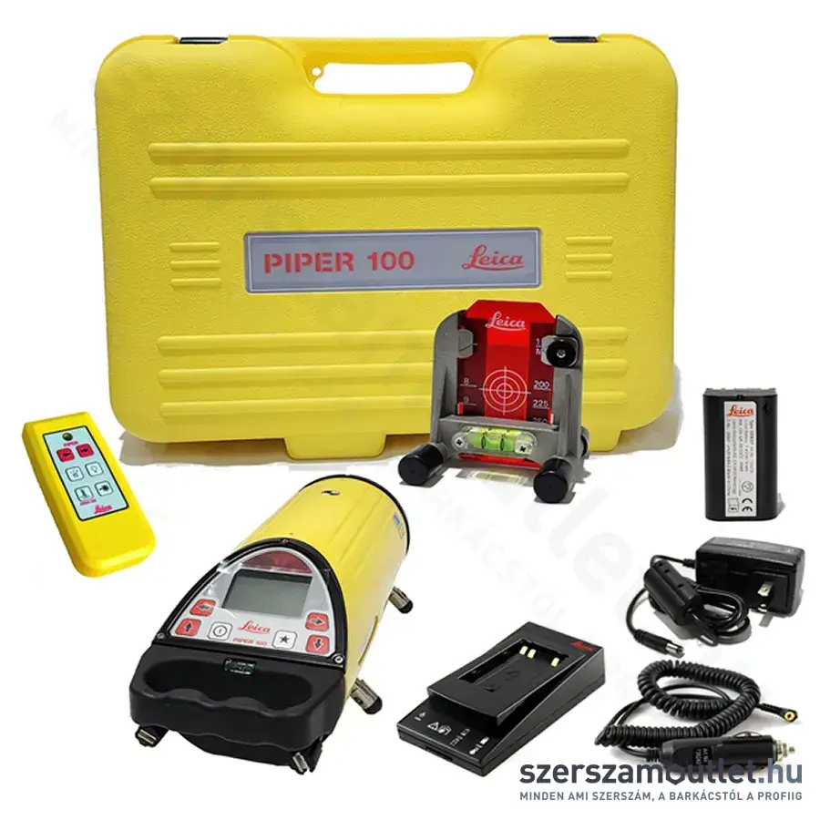 LEICA PIPER 100 (3R) Piros csőlézer hordládában, akku, akkutöltő, távirányító, céltábla
