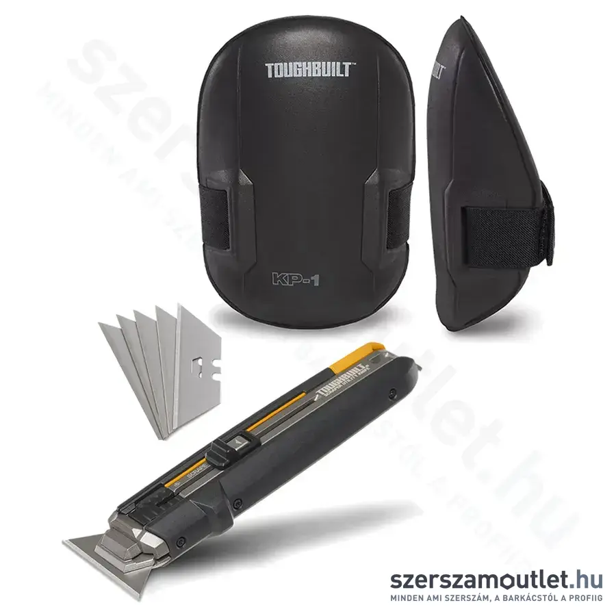 TOUGHBUILT H4S5-01 Kitolható pengés kés 16,5cm (+5db penge) és KP-1 Habbetétes térdvédő csomagban