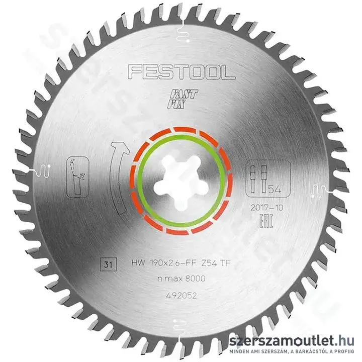 FESTOOL Körfűrészlap 190x2,6 FF TF54 CS50-hez LAMINATE/HPL HW