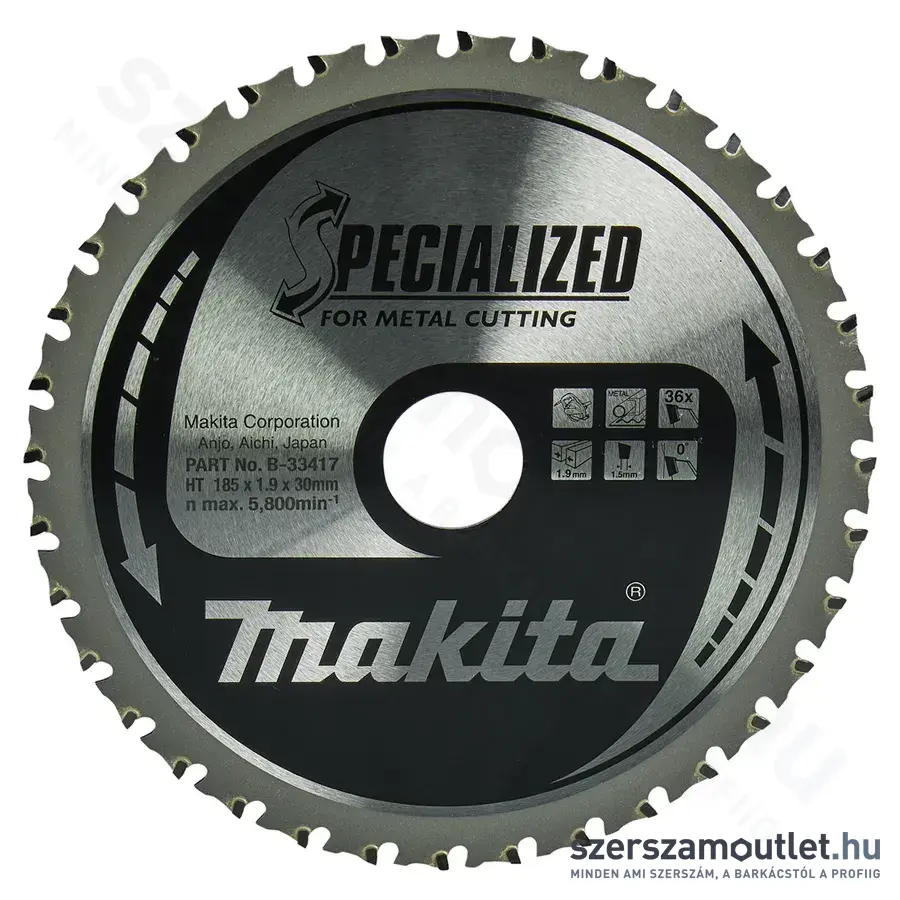 MAKITA SPECIALIZED Körfűrésztárcsa (FÉM) 185x30mm Z36 (B-33417)