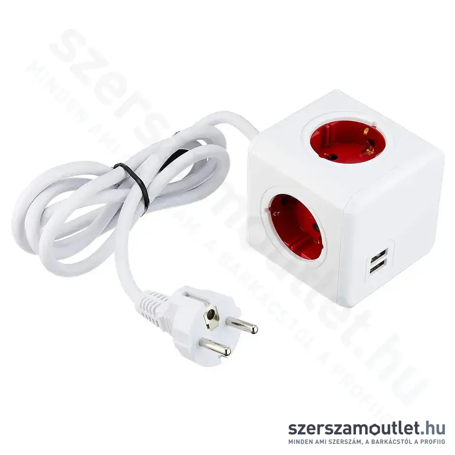 SOMOGYI PowerCube Extended USB 4 Földelt aljzat gyermekvédelemmel, 1,5m, 2 USB aljzat, 3680W, 2,1A