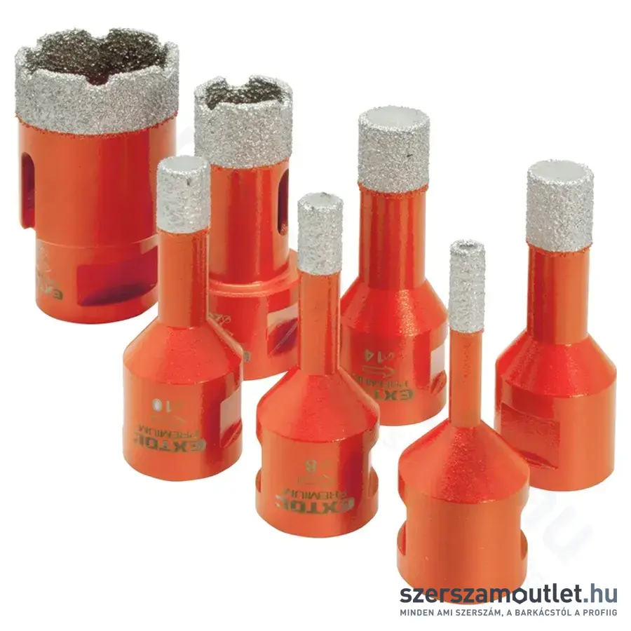 EXTOL Körkivágó készlet csempére M14, gyémánt vágóél, sarokcsiszolóba, 6-35mm 7db-os