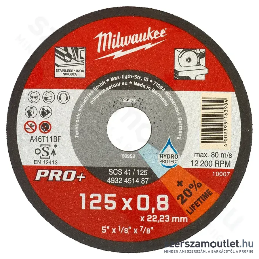 MILWAUKEE PRO+ SCS 42/125 Inox vágókorong 125x0,8x22,23mm (4932498201)
