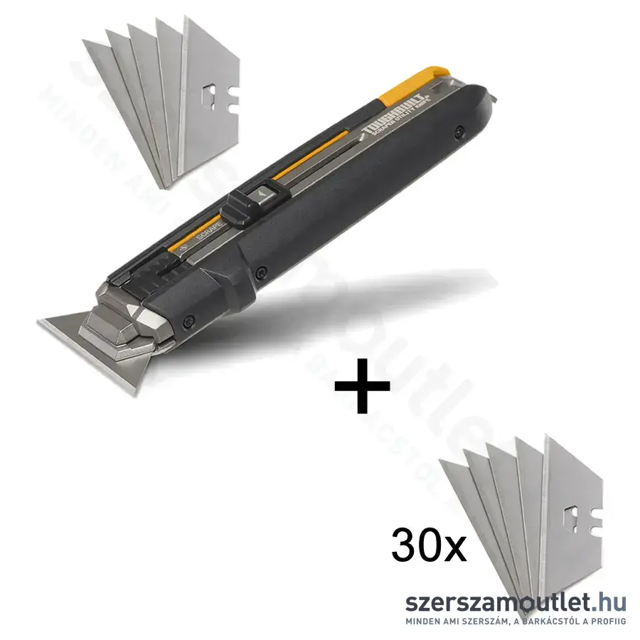 TOUGHBUILT H4S5-01 Kitolható pengés kés 16,5cm (5db penge) + H4S30-80 Trapézpenge 30db (GRÁT