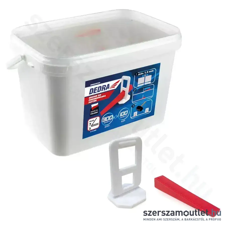 DEDRA Csempeszintező készlet vödörben 5L [300db klipsz + 50db ék]