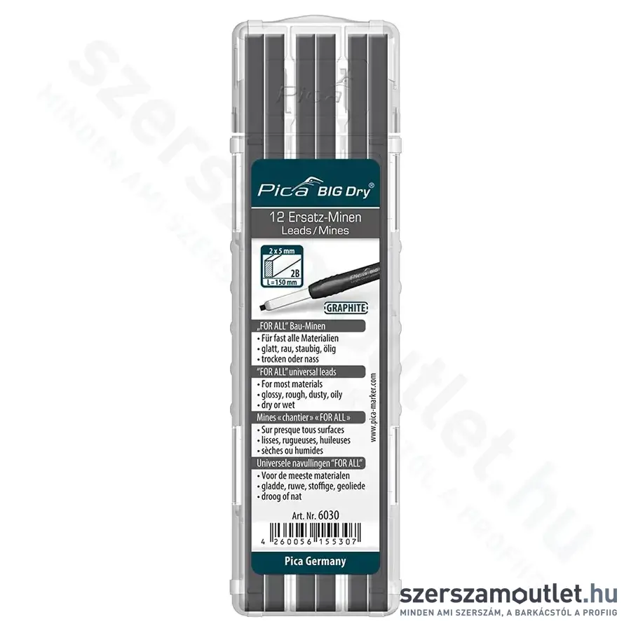 PICA BIG DRY Jelölőmarker betét, 2B grafit 2x5/150mm 12db (Szürke) (6030)