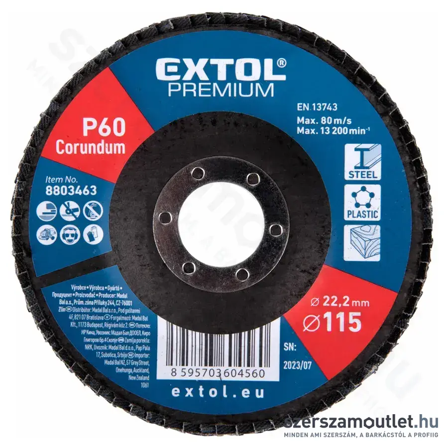 EXTOL Lamellás csiszoló korong P60, kúpos, 115×22,23mm (8803463)