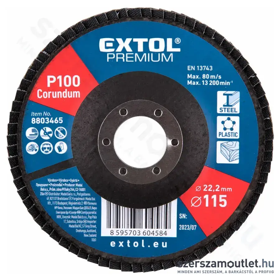 EXTOL Lamellás csiszoló korong P100, kúpos, 115×22,23mm (8803465)
