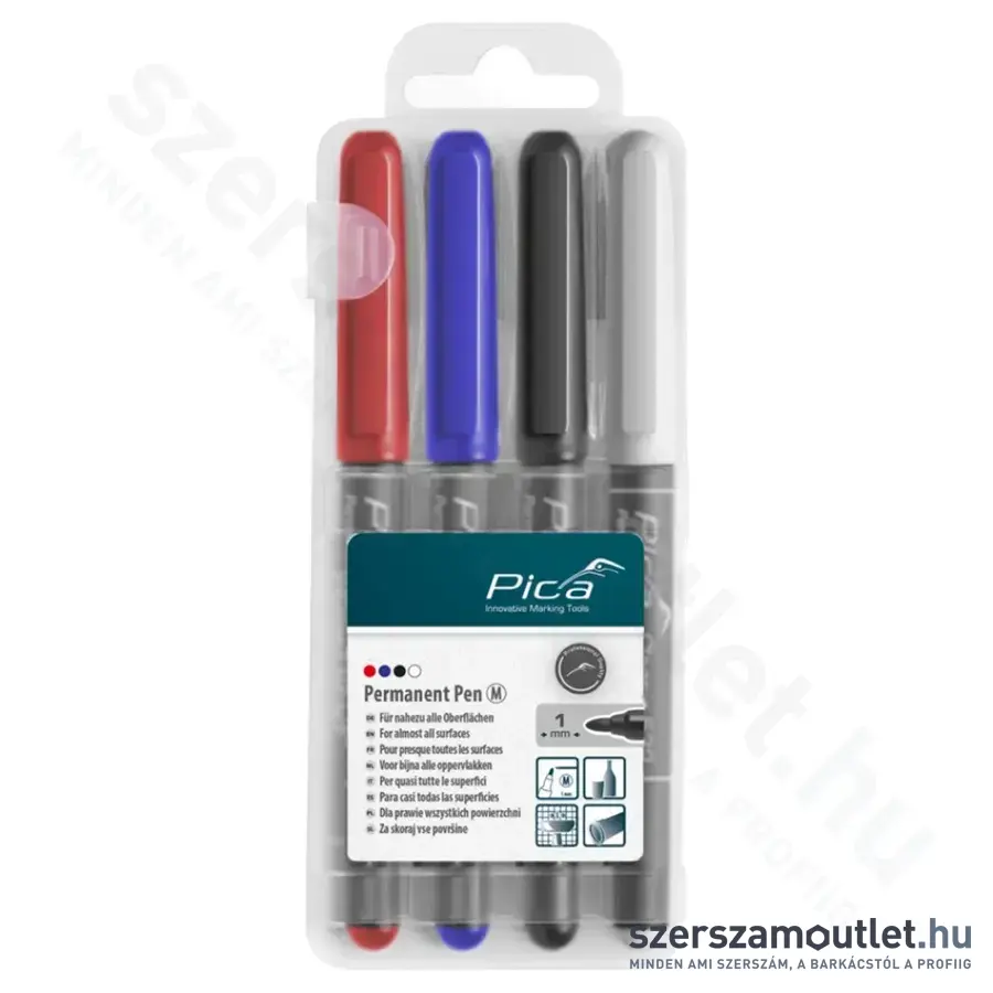 PICA Jelölőfilc készlet, kerekhegyű, alkoholos, 0,7-1mm 4db-os (Piros/Kék/Fekete/Fehér) (534/04)
