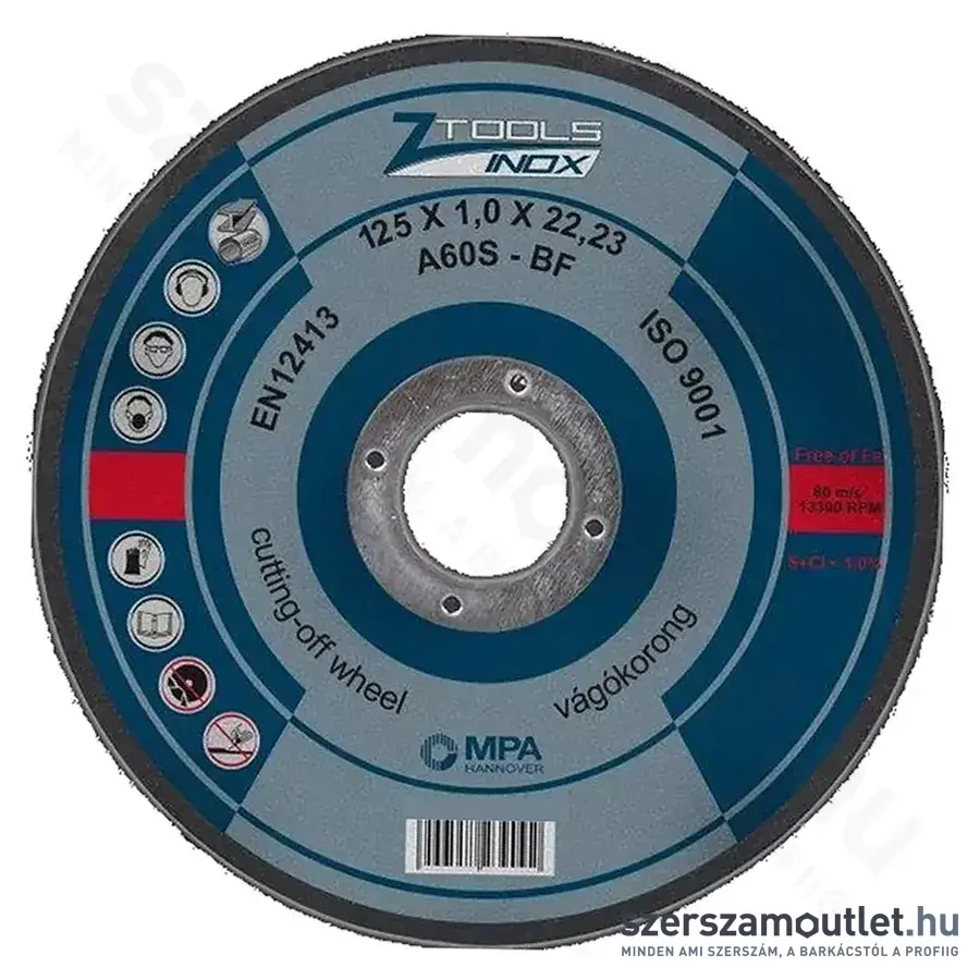 Z-TOOLS INOX A 60S-BF Vágókorong 125x1x22,2mm (010103-0123)