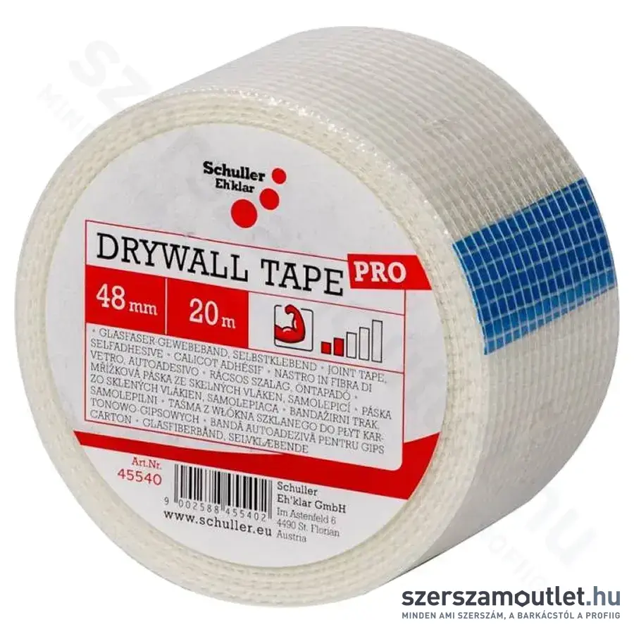 SCHULLER Drywall Tape Pro Öntapadó ragasztószalag, üvegszövet, rácsozott, 48mm/20m (45540)