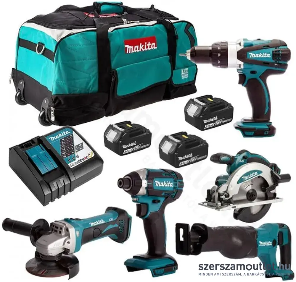 MAKITA DLX6046 akkus szett 18V LXT (DHP458+DGA452+DJR186+DSS610+DTD152+DML802+3xBL1830B +DC18RC