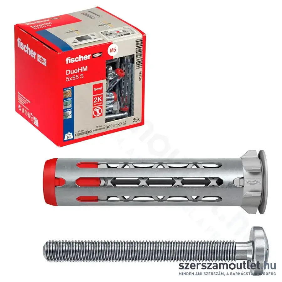 FISCHER DuoHM S PH TX Üreges, fém-nylon dübel ,D-fejű csavar, TX behajtás, 5x55mm (572924FIS)