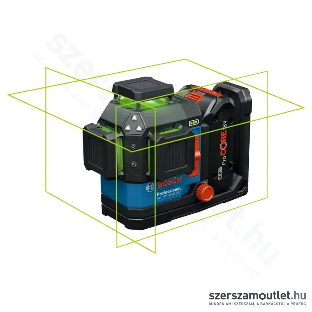 BOSCH GLL 18V-120-33 CG Akkus vonallézer ZÖLD, L-Boxxban (3x360°) (1x4,0Ah/18V)