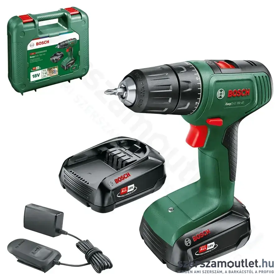 BOSCH Easydrill Akkus fúrócsavarozó tokmányos, 40Nm, 18V (2x2Ah akku és töltő) (06039D8005)