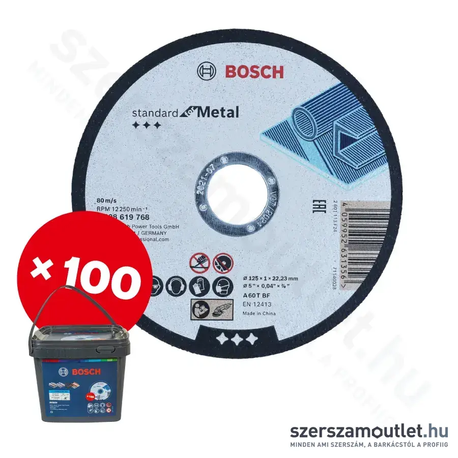 BOSCH Standard for Metal vágótárcsa 125x1x22,23mm vödör kiszerelésben (100db/vödör)
