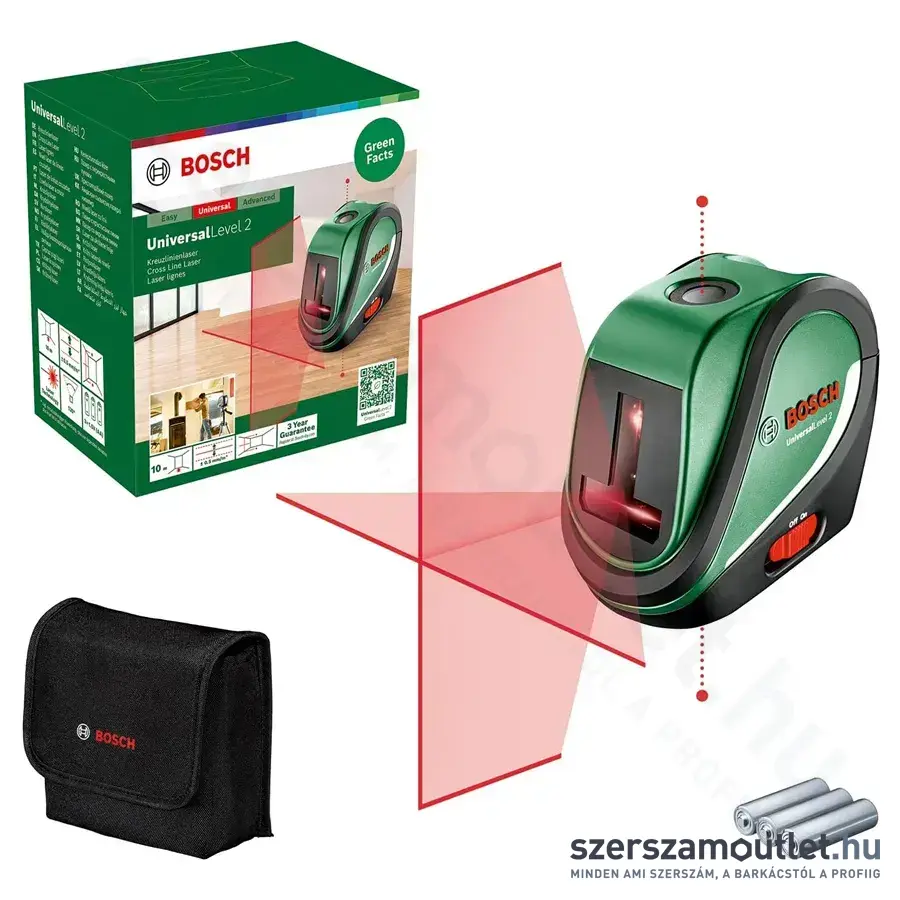 BOSCH UniversalLevel 2 Keresztvonalas szintezőlézer piros, 1/4