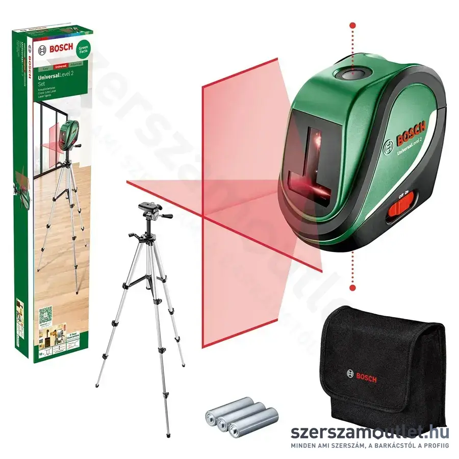 BOSCH UniversalLevel 2 Keresztvonalas szintezőlézer piros, 1/4