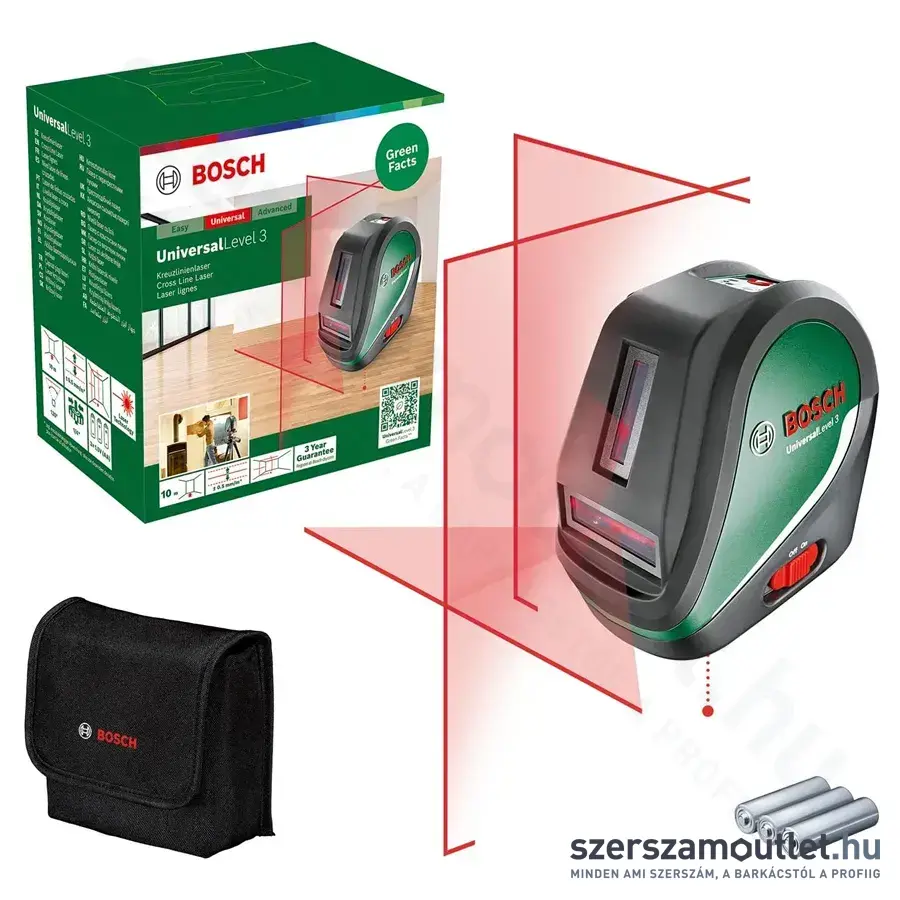 BOSCH UniversalLevel 3 Keresztvonalas szintezőlézer piros, 1/4