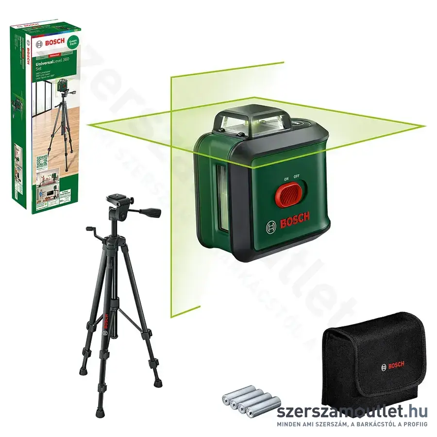 BOSCH UniversalLevel 360 Set Keresztvonalas szintezőlézer zöld, 500-540Nm, 24m + állvány 1/4