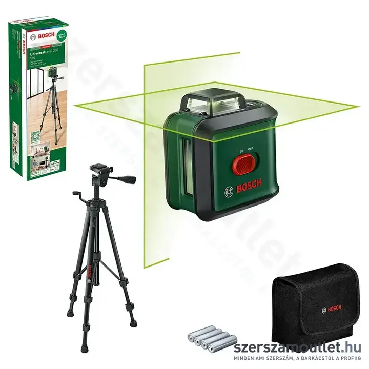 BOSCH UniversalLevel 360 Set Keresztvonalas szintezőlézer zöld, 500-540Nm, 24m + állvány 1/4