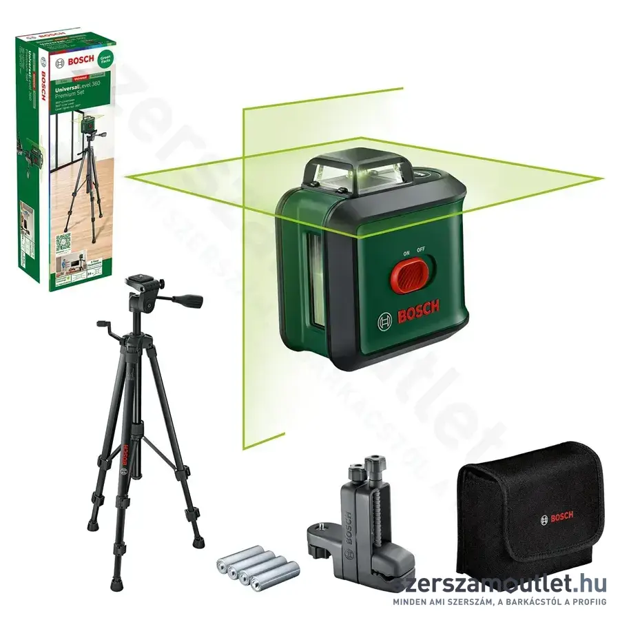 BOSCH UniversalLevel 360 Premium Keresztvonalas szintezőlézer zöld, 500-540Nm, 24m + állvány 1/4