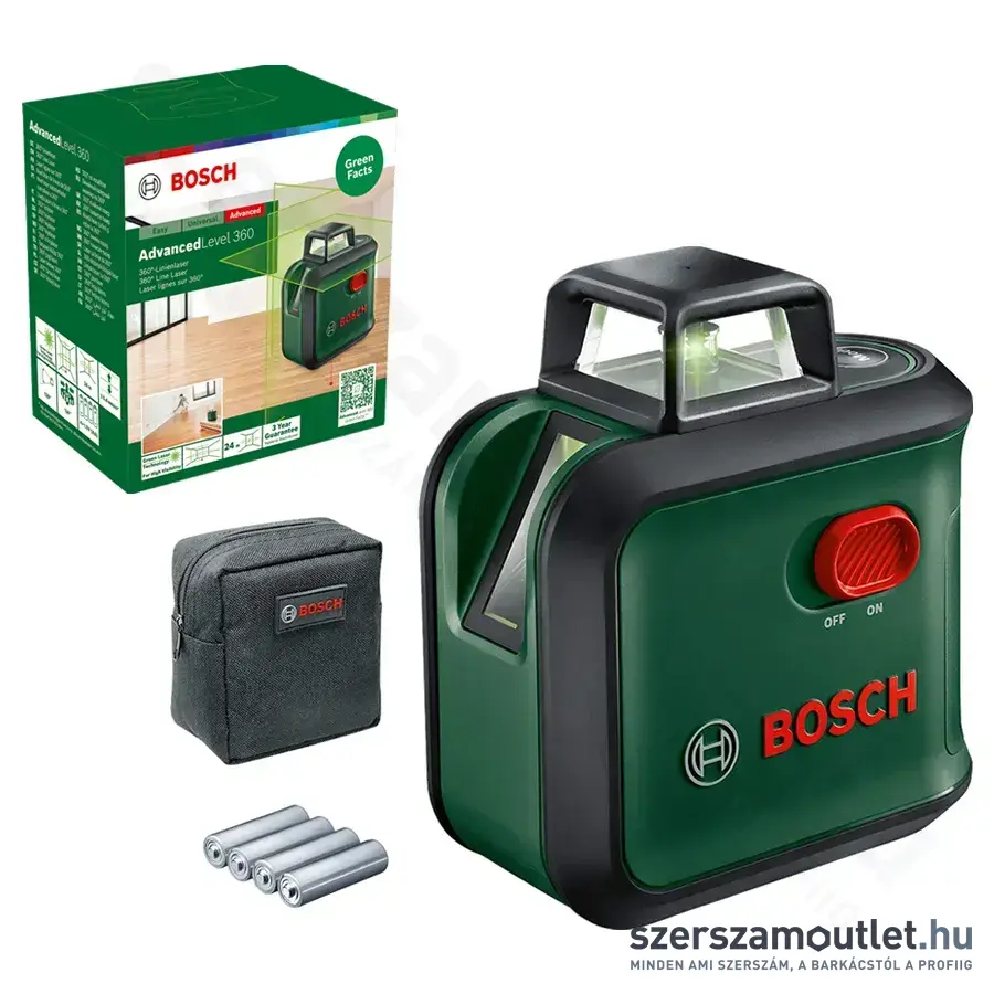 BOSCH AdvancedLevel 360 Keresztvonalas szintezőlézer zöld, 500-650Nm, 24m (0603663B06)