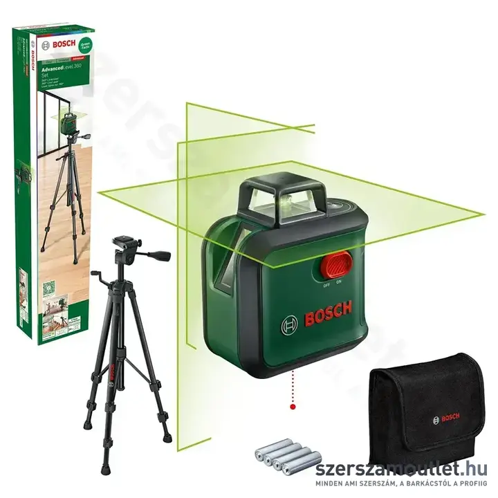 BOSCH AdvancedLevel 360 Keresztvonalas szintezőlézer zöld, 500-650Nm, 24m + állvány 1/4
