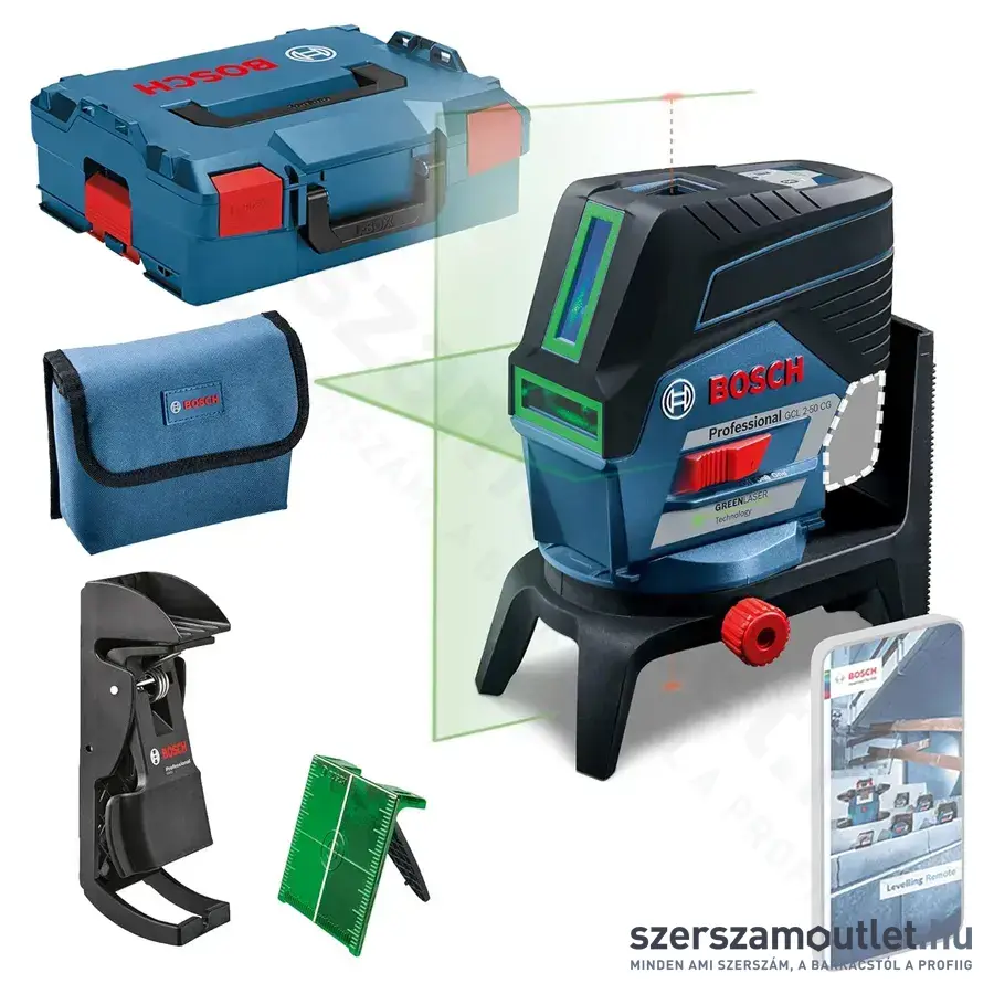 BOSCH GCL 2-50 CG Prof. Keresztvonalas szintezőlézer zöld, 650Nm, 20m, IP54, 12V (Akku/töltő nélkül)