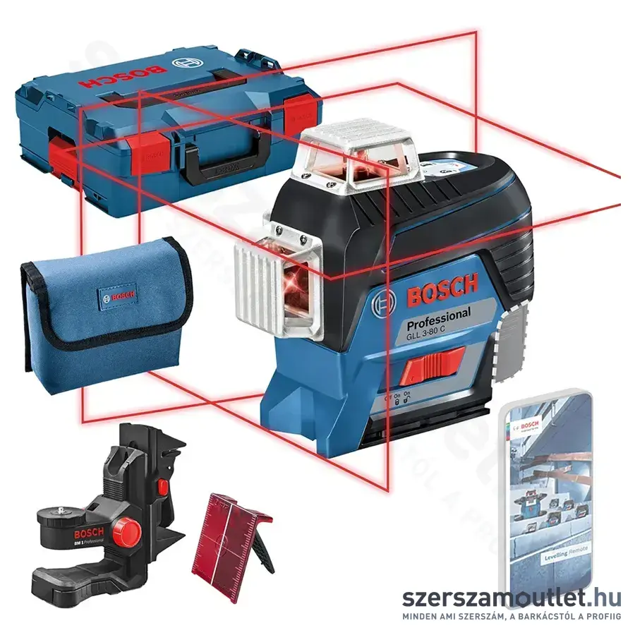 BOSCH GLL 3-80 C Professional Vonallézer piros, 630-650Nm, 30m, IP54, 1/4