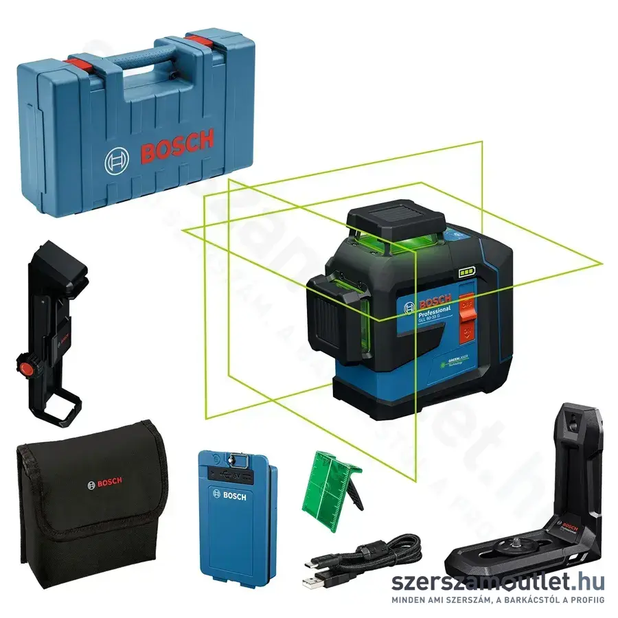 BOSCH GLL 80-33 G Professional Vonallézer zöld, 500-540Nm, 30m, IP65, 1/4