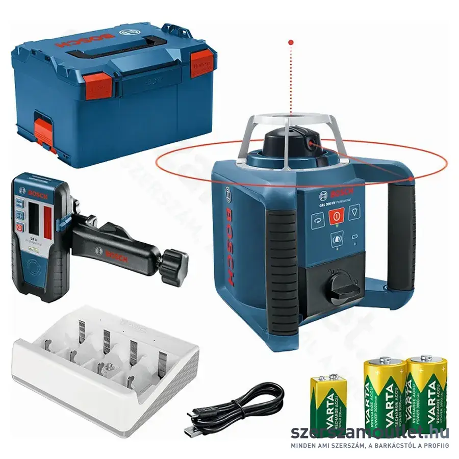BOSCH GRL 300 HV Professional Forgólézer piros, 635Nm, 60m, IP54, 5/8