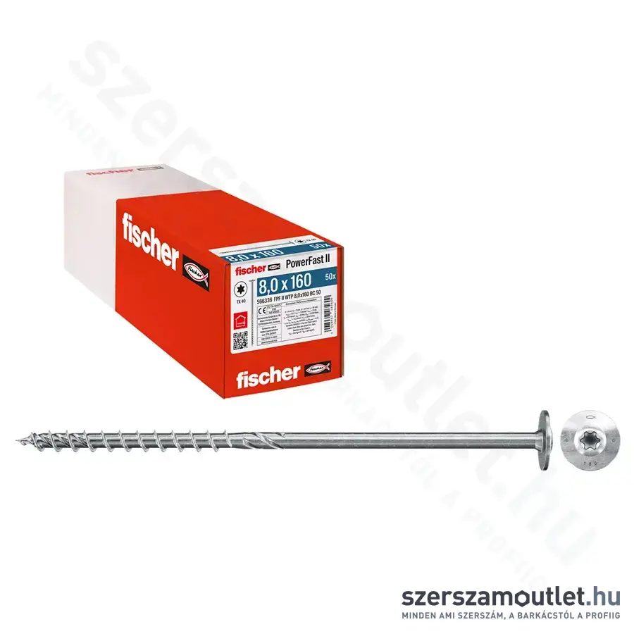 FISCHER PowerFast II WTP BC 50 Szerkezetépítő csavar, lapos fej, TX40, 8x160mm (50db/doboz)
