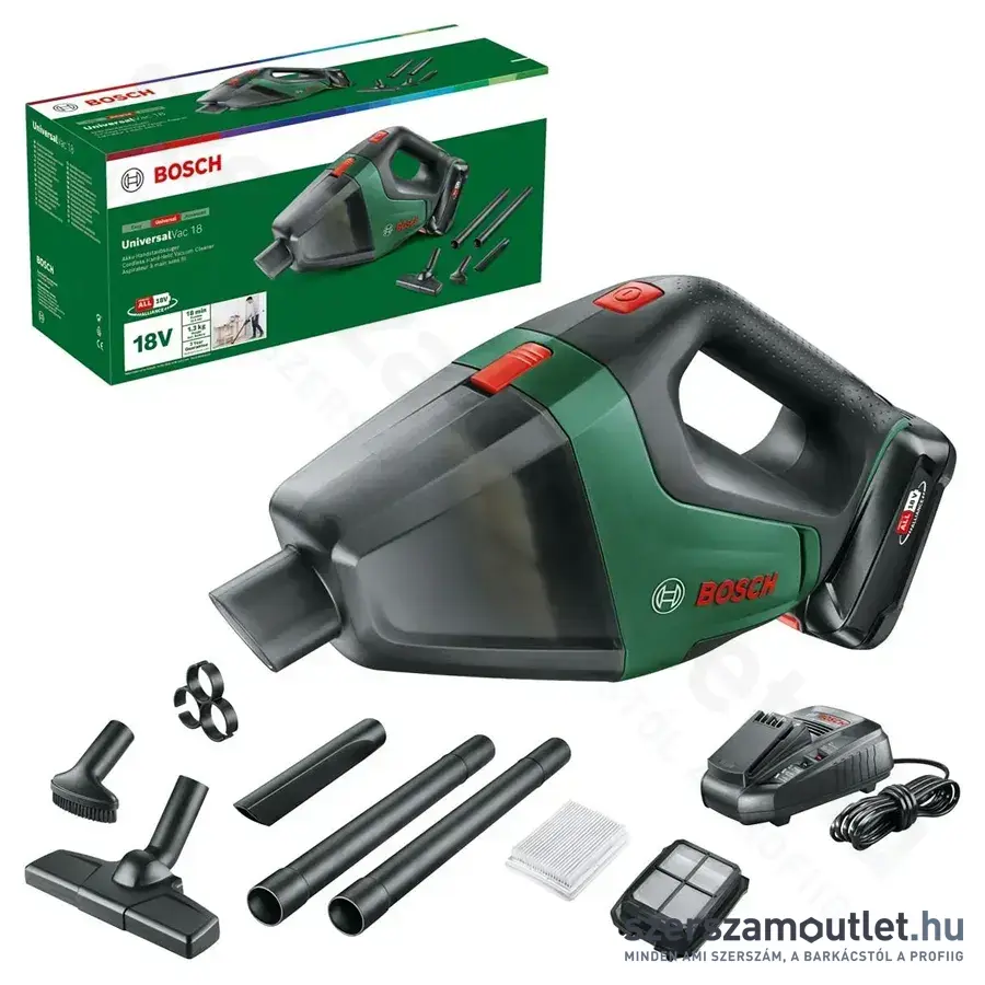 BOSCH UniversalVac 18 Akkus száraz porszívó 0,5l, 0,09bar, 18V (2,5Ah akku és töltő) (06033B9103)