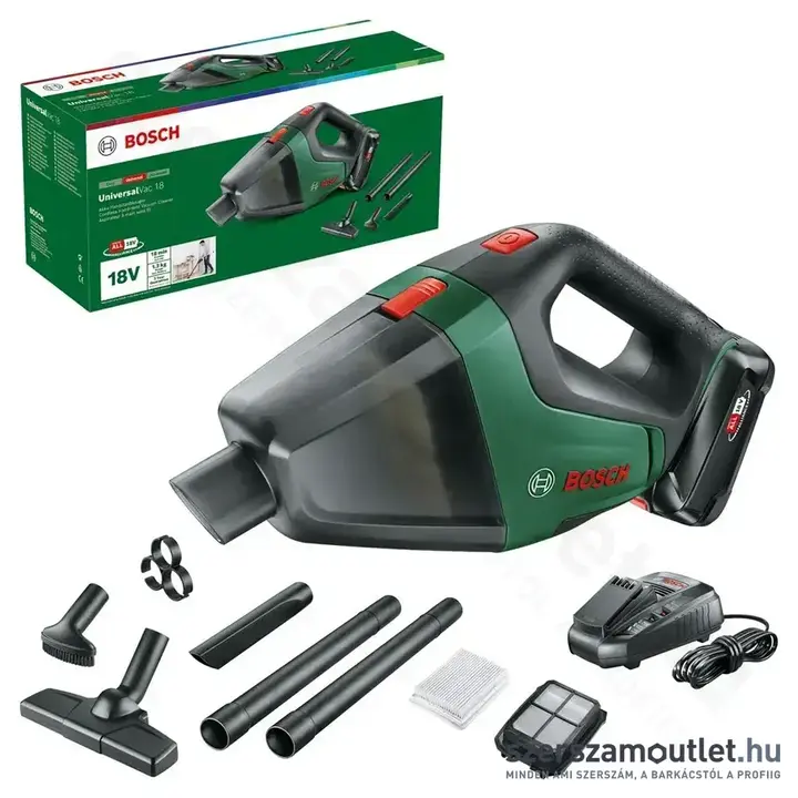 BOSCH UniversalVac 18 Akkus száraz porszívó 0,5l, 0,09bar, 18V (2,5Ah akku és töltő) (06033B9103)