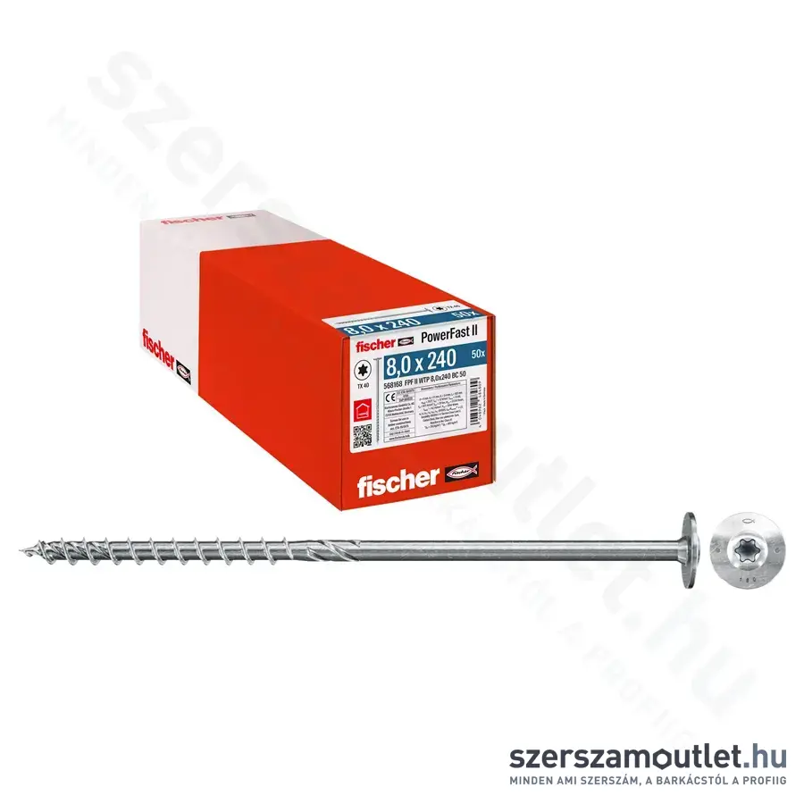 FISCHER PowerFast II WTP BC 50 Szerkezetépítő csavar, lapos fej, TX40, 8x240mm (50db/doboz)