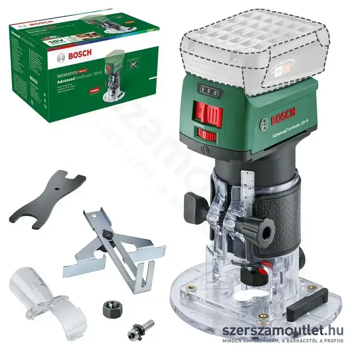BOSCH AdvancedTrimRouter 18V-8 Akkus szénkefementes felsőmaró 6-8mm, 18V (Akku és töltő nélkül)
