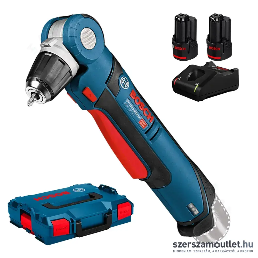 BOSCH GWB 12V-10 Akkus sarokfúrógép L-Boxx kofferben (2x12V/2.0Ah)