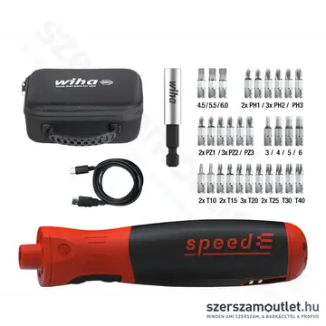 WIHA SpeedE® PocketDrive E-csavarhúzó és bit készlet 34r. SL+PH+PZ+T+SW (592T101/No.45791)