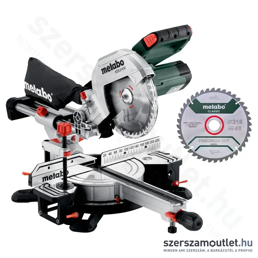 METABO KGS 216 M Set Fejező és gérvágó fűrész 1200W/230V + körfűrészlap T40, 216x30mm