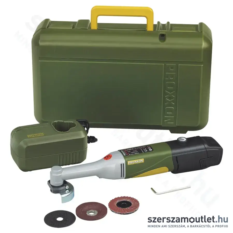 PROXXON LHW/A Akkus sarokcsiszoló, fordulatszabályzós hosszúnyakú, 50mm (2,6Ah/10,8V)