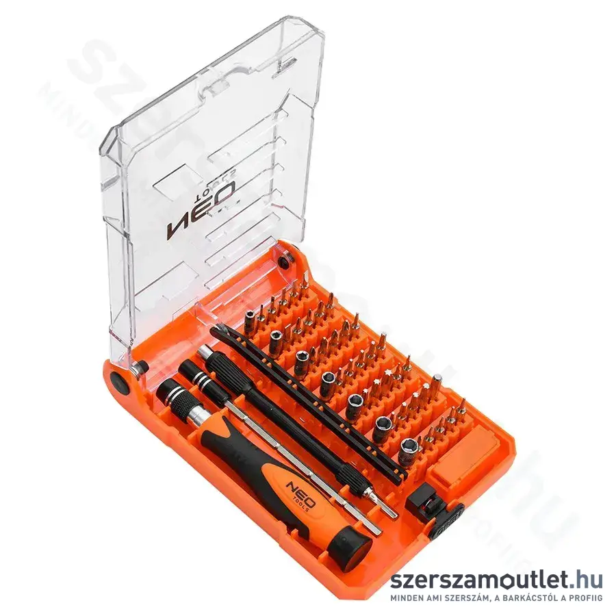 NEO TOOLS Műszerész, precíziós bitkészlet nyéllel és hosszabbító szárakkal, 45db-os