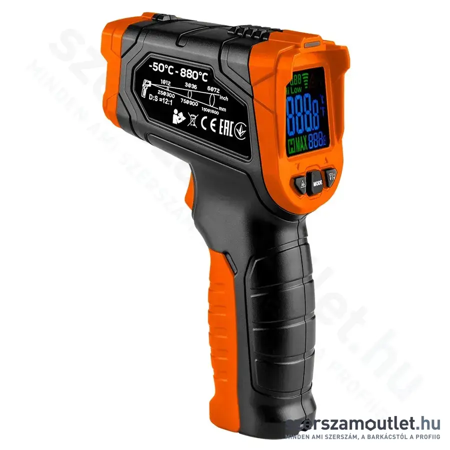 NEO TOOLS Infra hőmérő folyadék, levegő és testhő mérésére, -50°C-+880°C, IP54